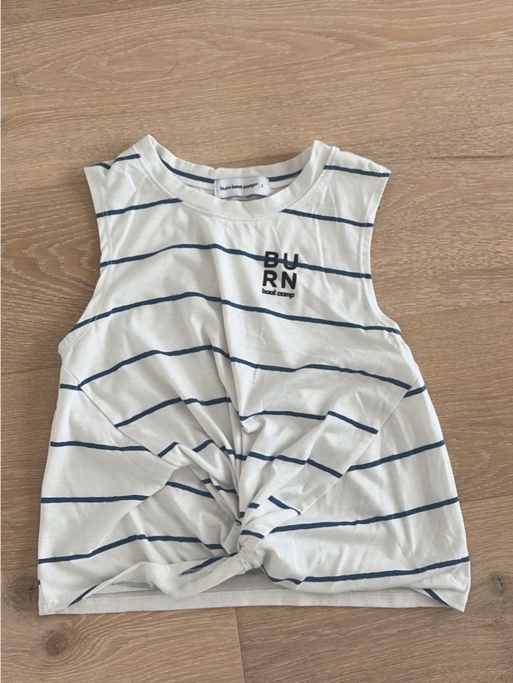 Burn Bootcamp size small White & Navy Striped Tank Top